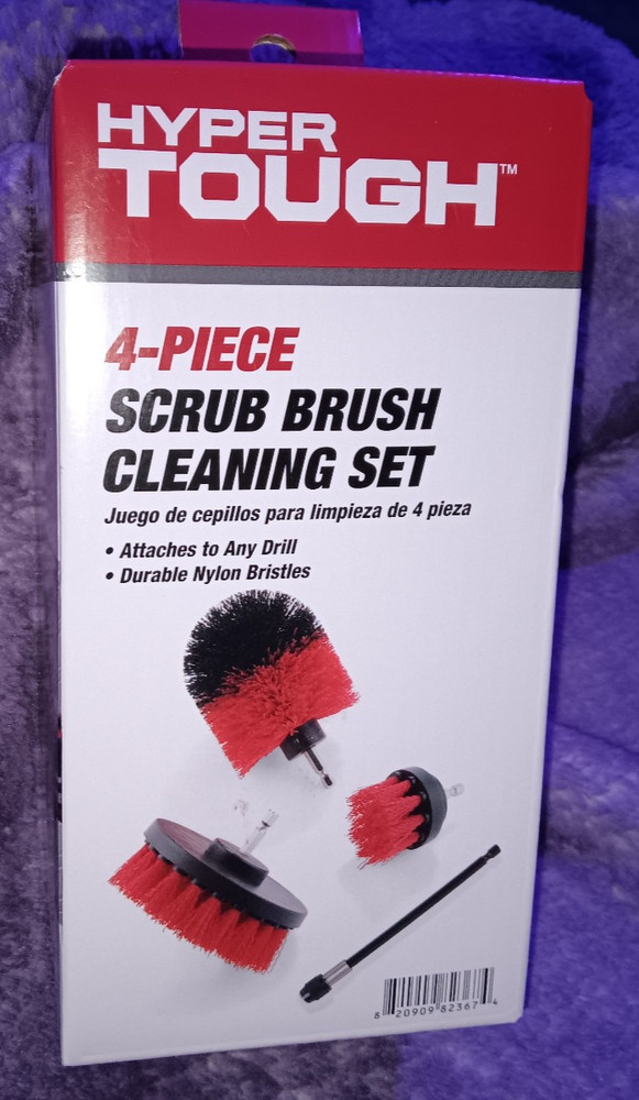 Hyper Tough 4 piece Scrub Brush Cleaning Set Tool Attachment extension drill 4pc