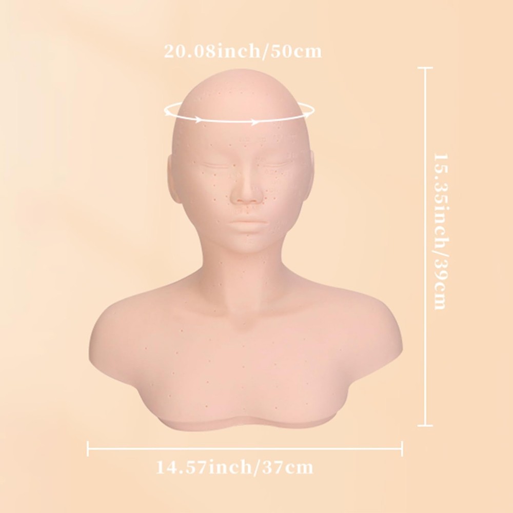 Head with Shoulders, Acupuncture Points, Soft PVC, Wig Stand