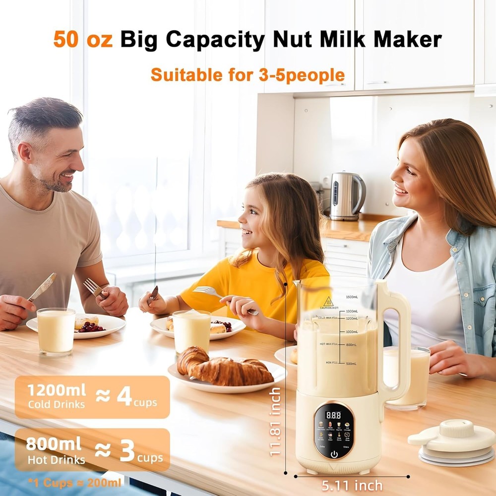 Versatile Almond Milk Maker - 10 Functions & One-Touch Operation for Easy Use
