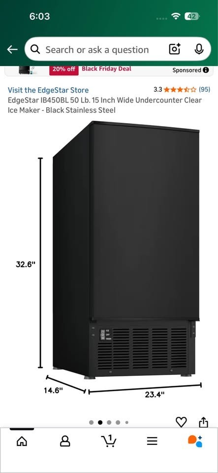 EdgeStar IB450BL - 15" Ice Maker w/25 pound capacity