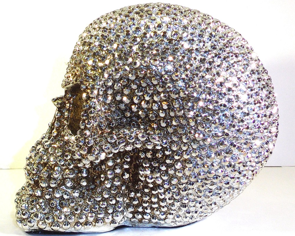 Silver Bead Skull Figurine Statue Skeleton Halloween