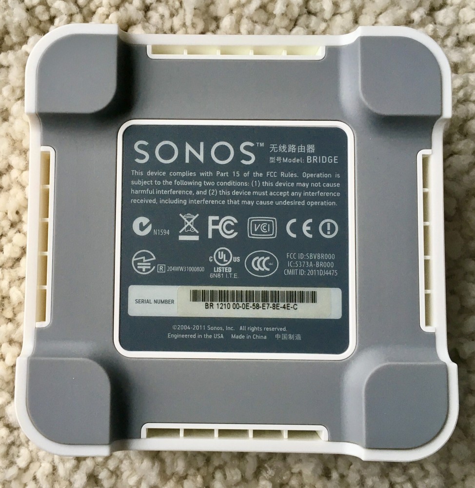 Nice! Sonos Bridge Wireless HiFi System - White - No Power Cord