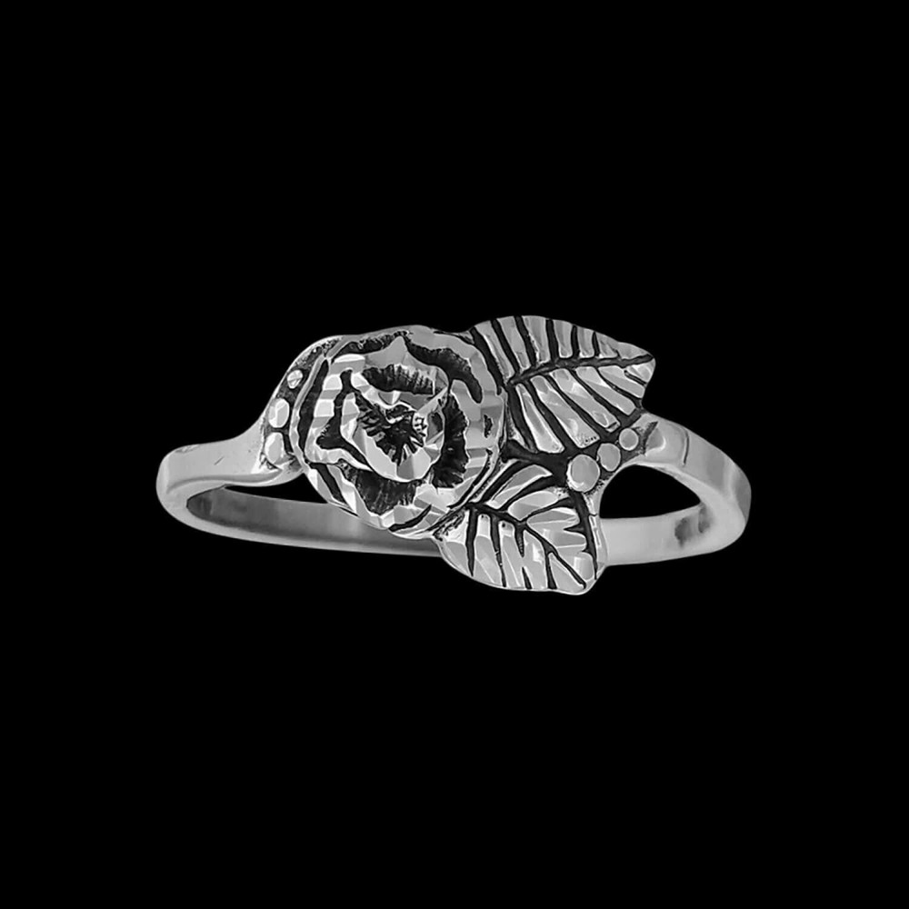 Sterling Silver Diamond Cut Lone Rose Ring