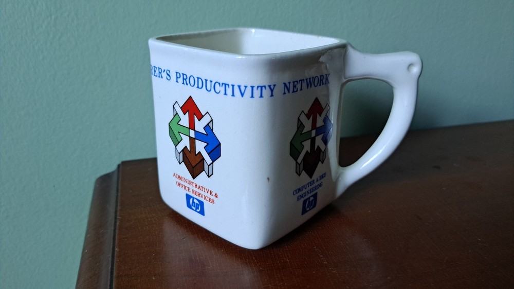Vintage Square Advertising Hewlett Packard Computer Engineering Coffee Mug Cup