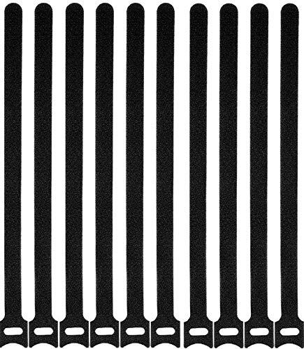 50-Pack 12in Reusable Microfiber Cloth Cable Ties Black Hook and Loop Fasteners