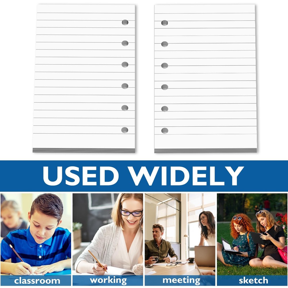 Ireer 6 Hole Mini Lined Paper Refill 200 Sheets Blank Style, White