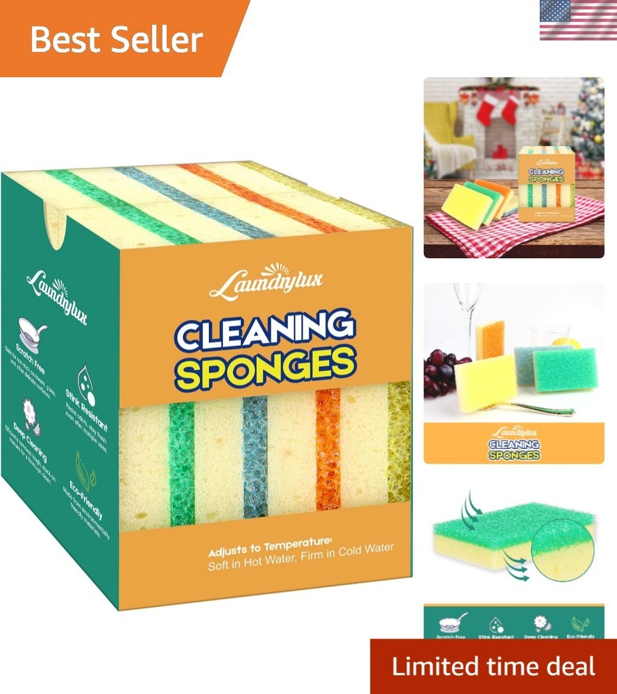 Scrub Sponge Dual-Sided Temperature-Responsive Non-Scratch Multipurpose 4 Pack