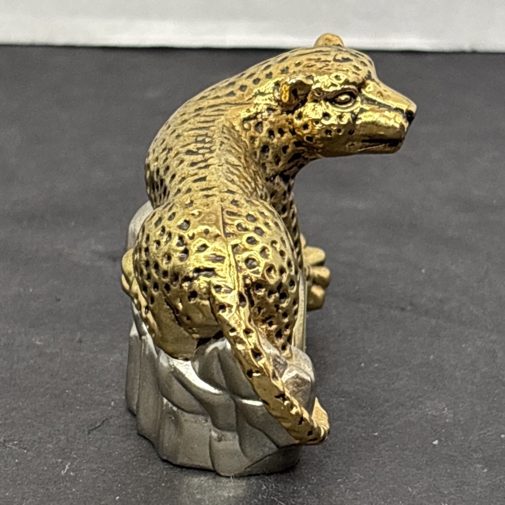 Elgin Leopard Desk Top Mini Clock Goldtone Untested