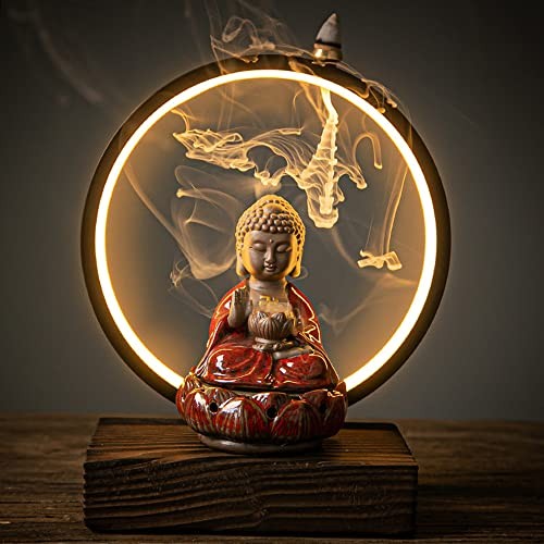 Ceramic Buddha Incense Burner Waterfall Chinese Backflow Incense Burner Red