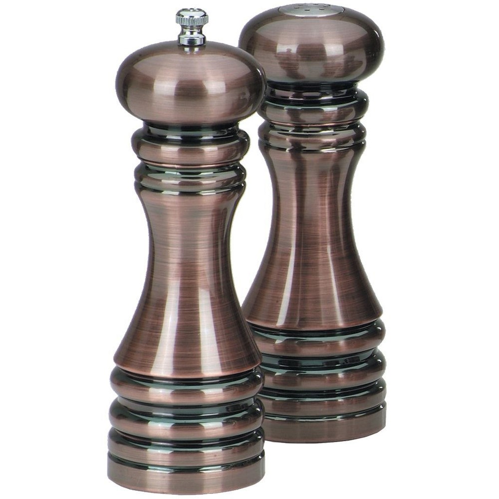 7" Acrylic Burnished Copper Pepper Mill & Salt Shaker Set