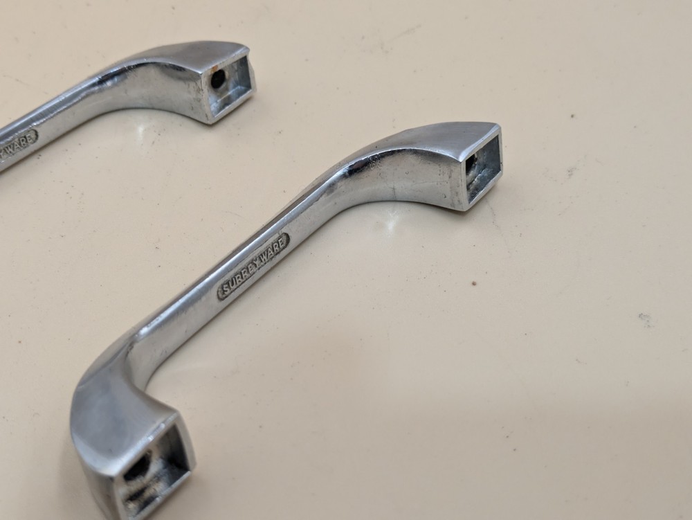 Pair Vintage Surrey Ware Mid Century Kitchen Cabinet Drawer Pull Handle Chrome