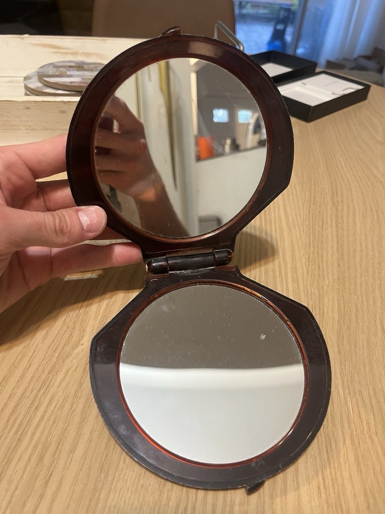 Vintage Seashell Tortoise Shell Plastic Compact Double Mirror