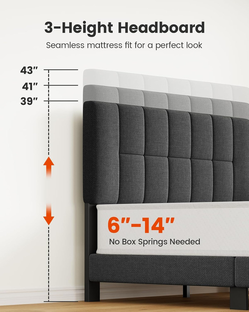 Amada Queen Bed Frame with 12 Thickened Legs & Adjustable Fabric Upholstered Hea