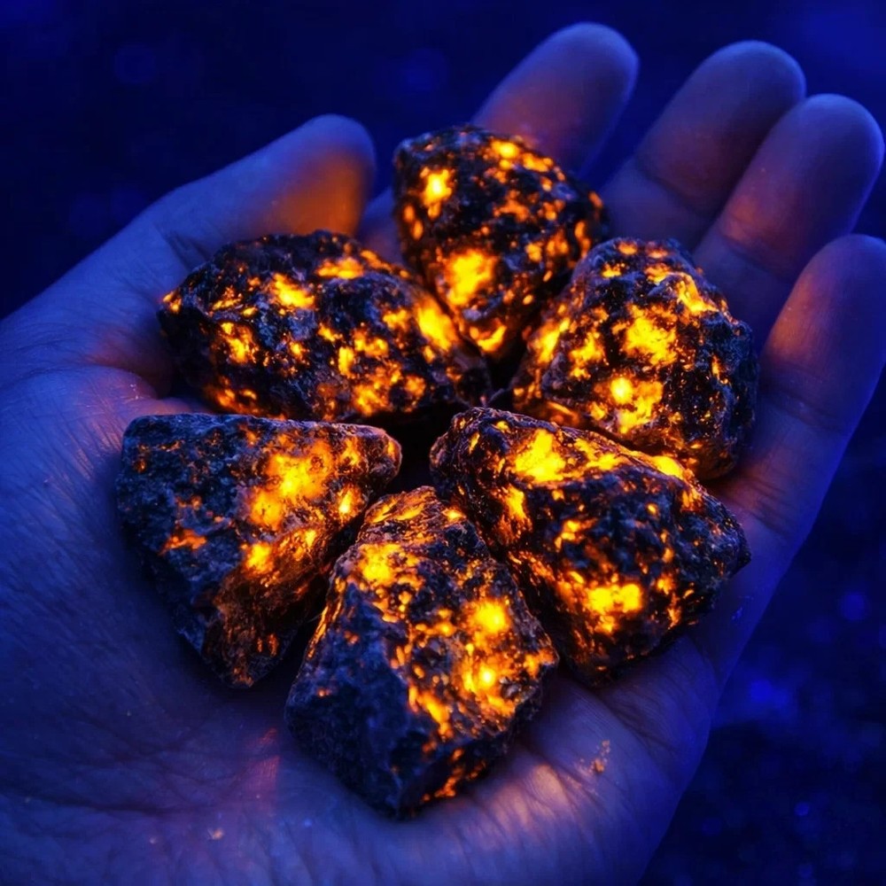 5PCS Rough Yooperlite Stones UV Fluorescent Emberlite Glowing Fire Rocks