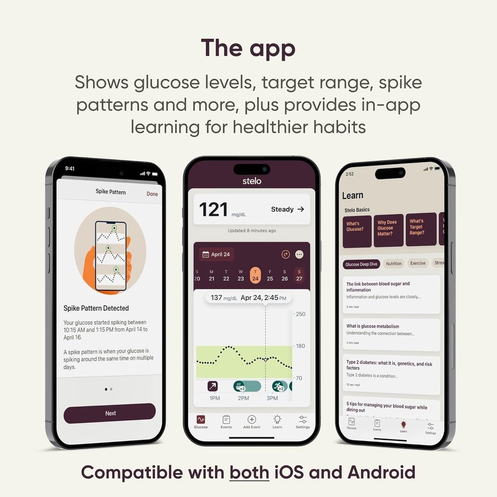Stelo Glucose Biosensor by Dexcom CGM 2-Pack – 24/7 Glucose Tracking