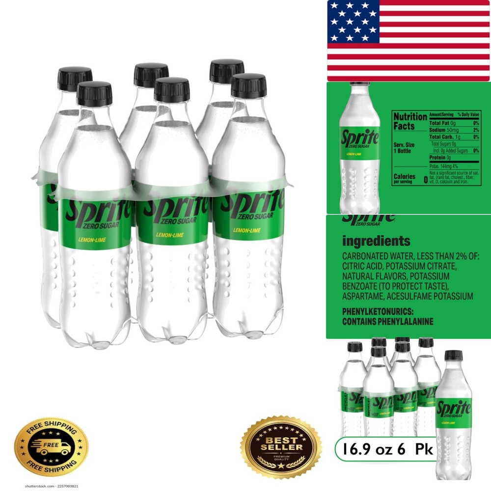 Zero Sugar Lemon Lime Diet Soda Pop Soft Drinks, 16.9 fl oz, 6 Pack