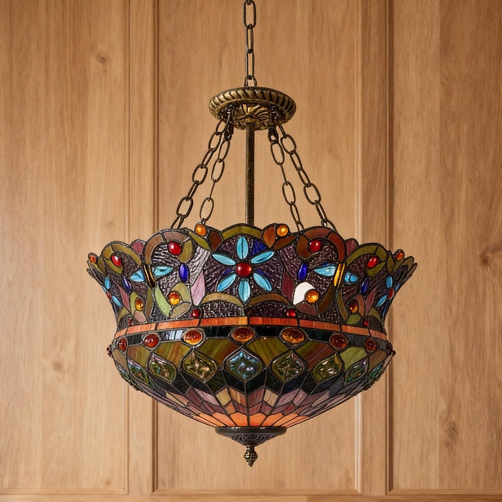 18 In Color Pendant Light With Light Source, Tiffany Yurt Reverse Pendant Light