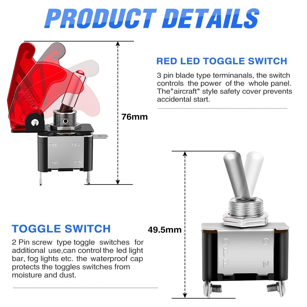 Nilight Ignition Rocker Switch Panel 12V 4 in 1 with Engine Push Button Toggle S