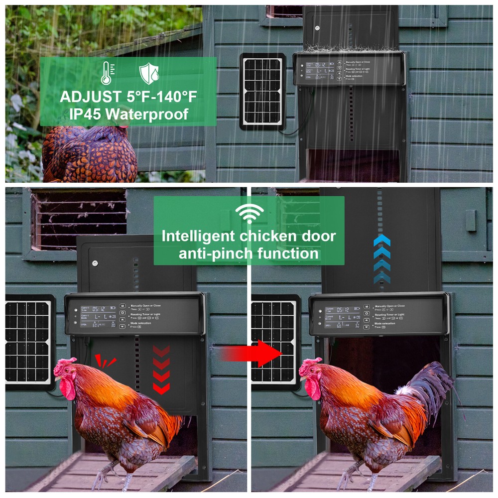 Solar Automatic Chicken Coop Door Opener w/ Timer/Light Sensor/Remote Control