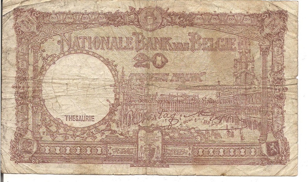 BELGIUM, 20 FRANCS, P#111, 1941