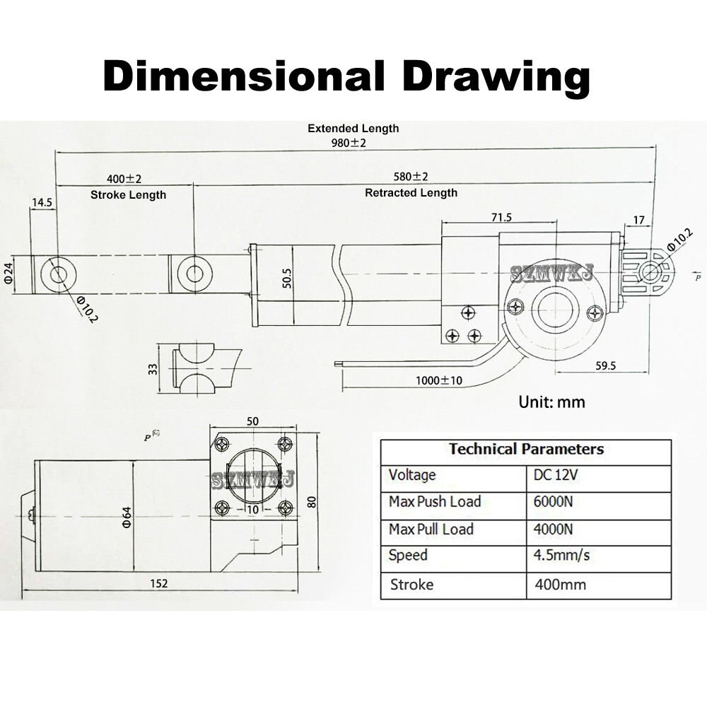 16" 6000N Linear Actuator+Wind Speed Sensor W/ Single Axis Solar Tracking System