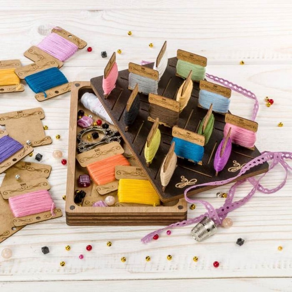 Plywood Needlework Box + 38 spools Needlework Organizer Thread/Floss organizer