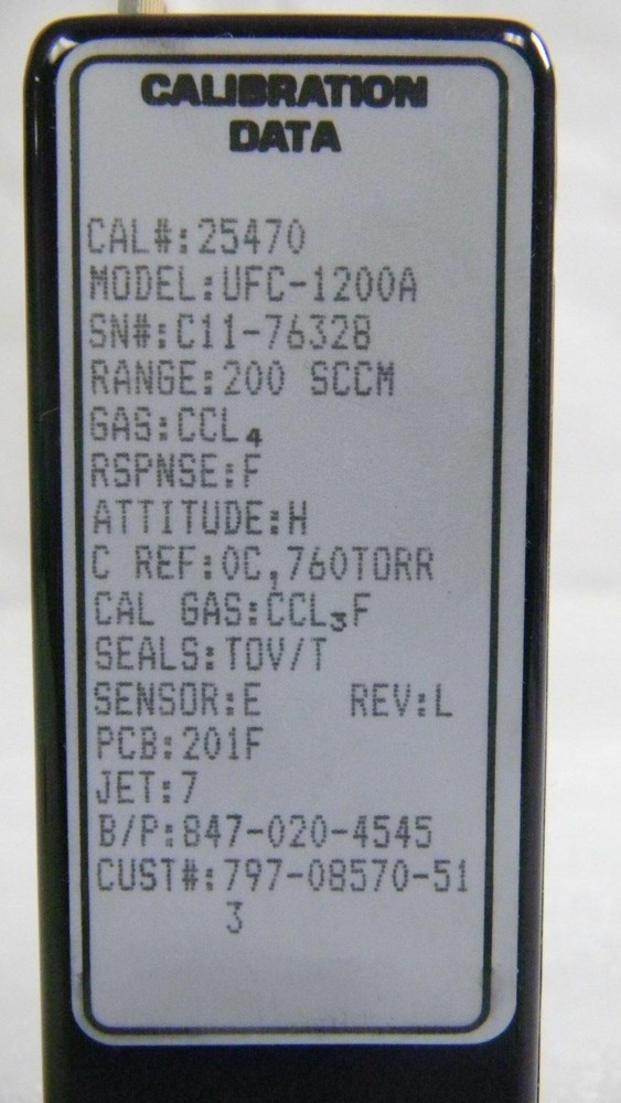 Unit UFC-1200A, Mass Flow Controller, Gas- CCL4, Range- 200 SCCM, 1/4" M I/O