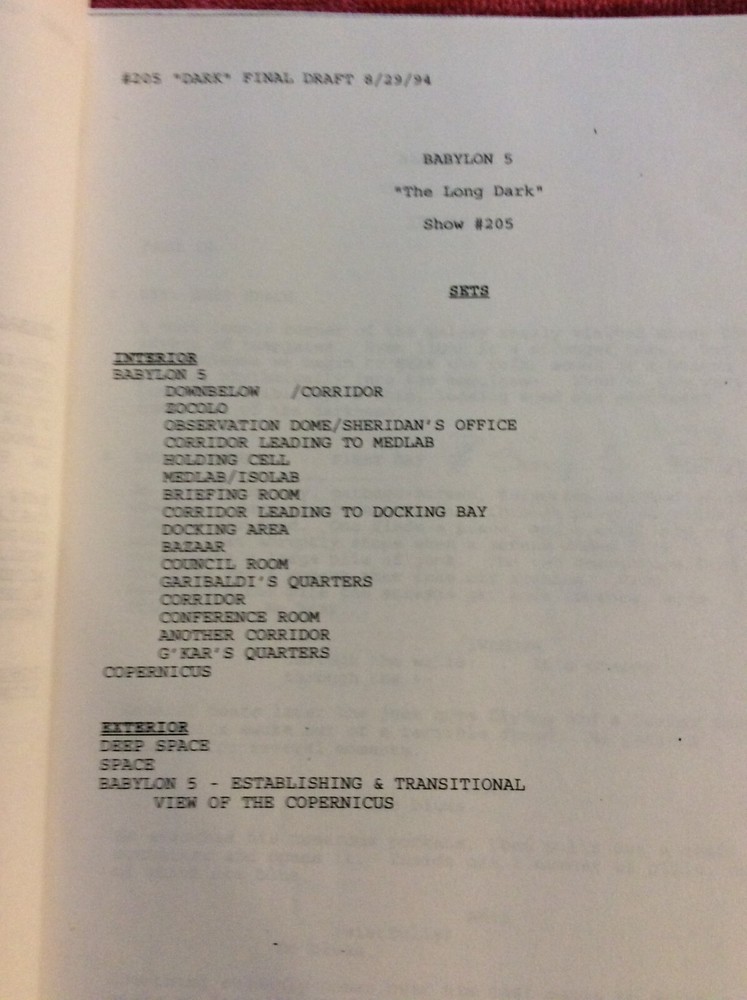 ORIGINAL SCRIPT BABYLON 5 THE LONG DARK #205 BRUCE BOXLEITNER JERRY DOYLE