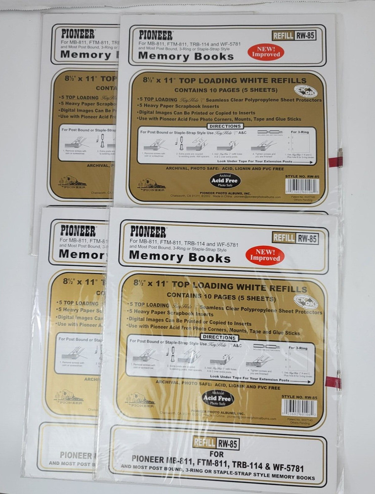 4 Pioneer Memory Book Top Loading White Refills Sheets Pack Lot Page Protectors