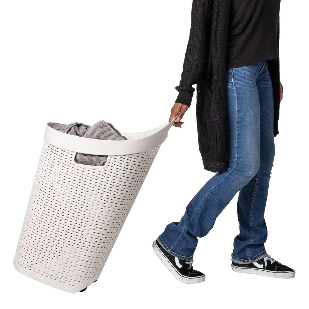 60L Rolling Laundry Hamper Clothes Basket Wheels Plastic 29.25"H