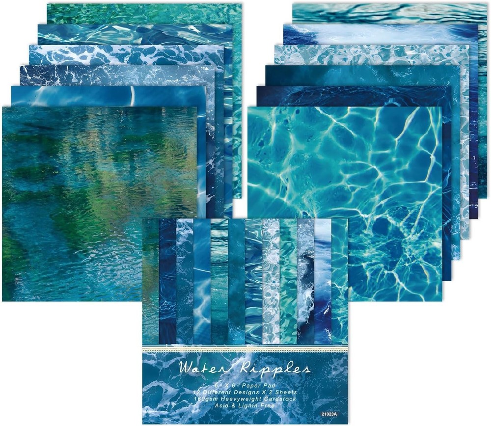 Blue Scrapbooking Paper Pad - 24 Sheets 6"x 6" Sea Patterned Decorative Decou...