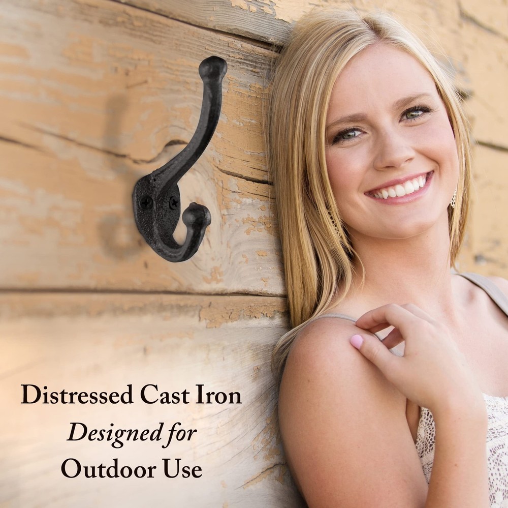 Rustic Cast Iron Coat Hooks (5 Pack) Wall Mounted Farmhouse Decorative Hooks