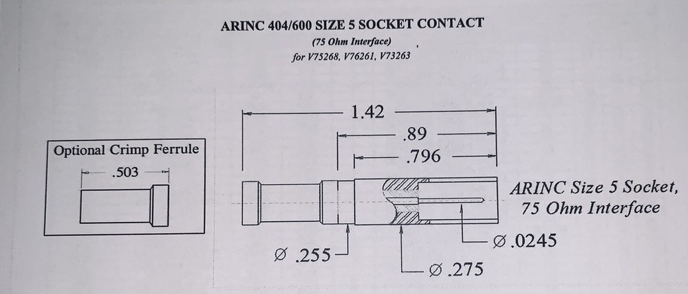 190733  Size 5 socket, 75 Ohm NEW SURPLUS ARINC  Aircraft Socket Assy