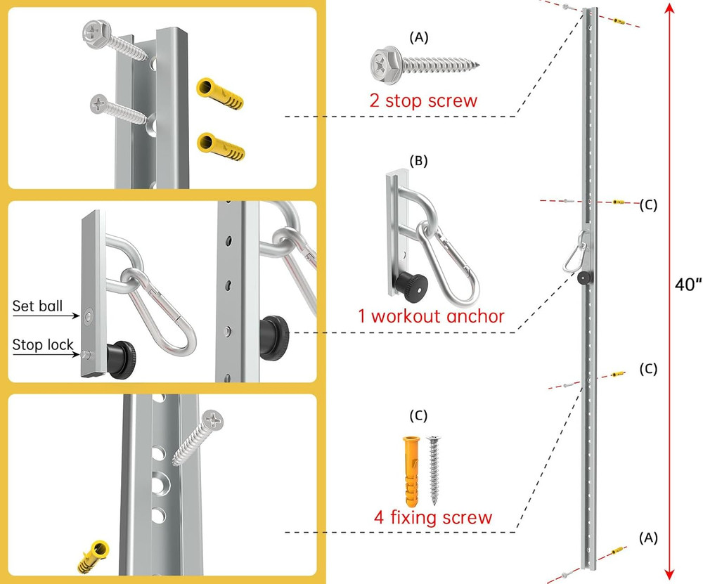 Adjustable Wall-Mounted Anchor Fitness System with Automatic Locking Function， R