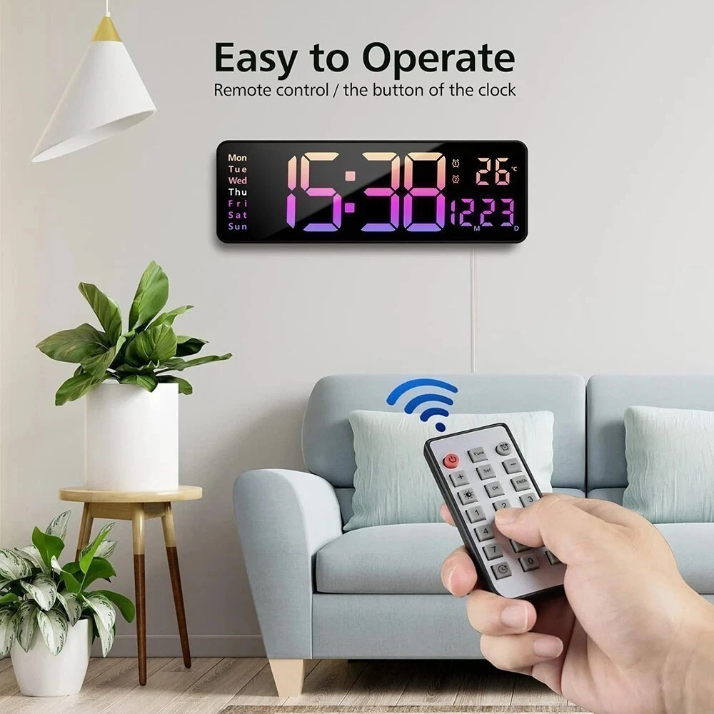 16in Large Digital Wall Clock Large Display LED Wall Clock Timer Pink with Plug