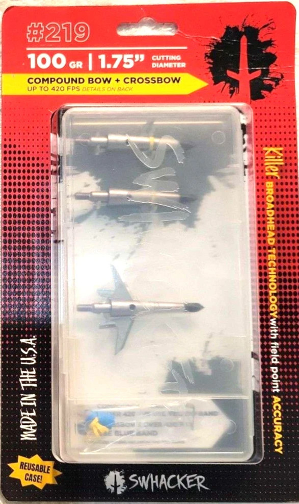 TWO Swhacker #219 Mechanical 2-Blade Broadhead 100 Grain 3-pack Archery Crossbow