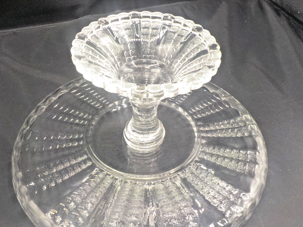 1900'S Antique American Pressed Pattern Glass Footed Cake Plate EAPG