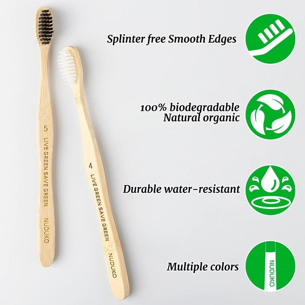 10 Pack Bamboo Toothbrushes - Soft Charcoal Bristles, Eco-Friendly & Biodegra...