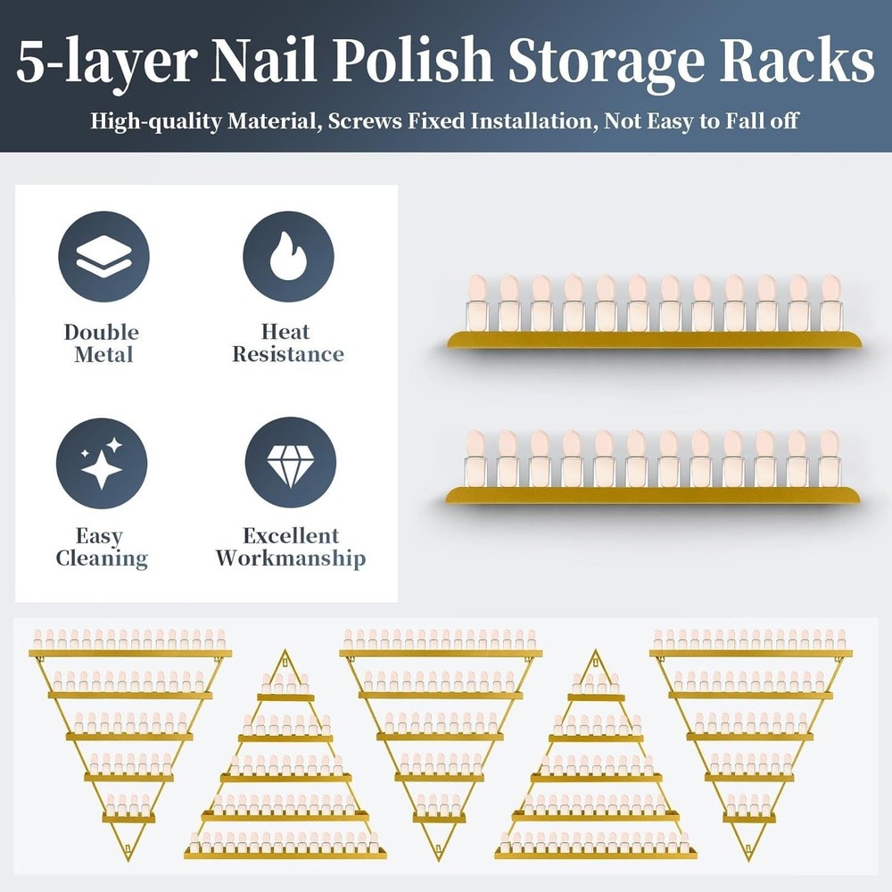 10 pcs Triangular Display Rack Cosmetic Display Case Nail Polish Storage Gold
