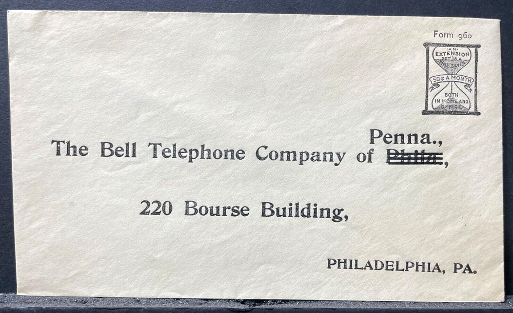 1908 Philadelphia Bell Telephone Envelope w Bills & Return Envelope