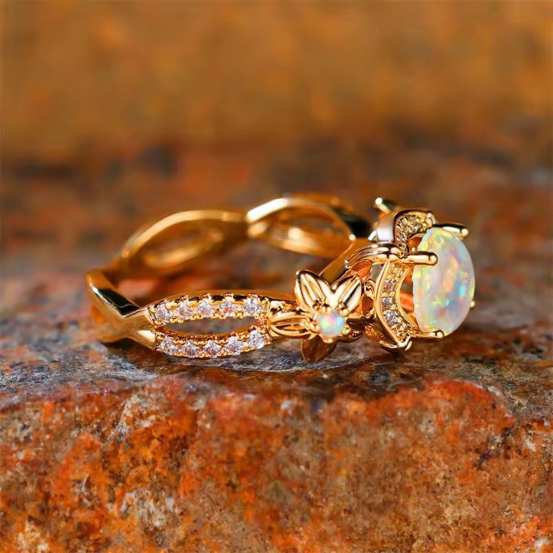 Opal Engagement Ring Gold Wedding Ring Size 6