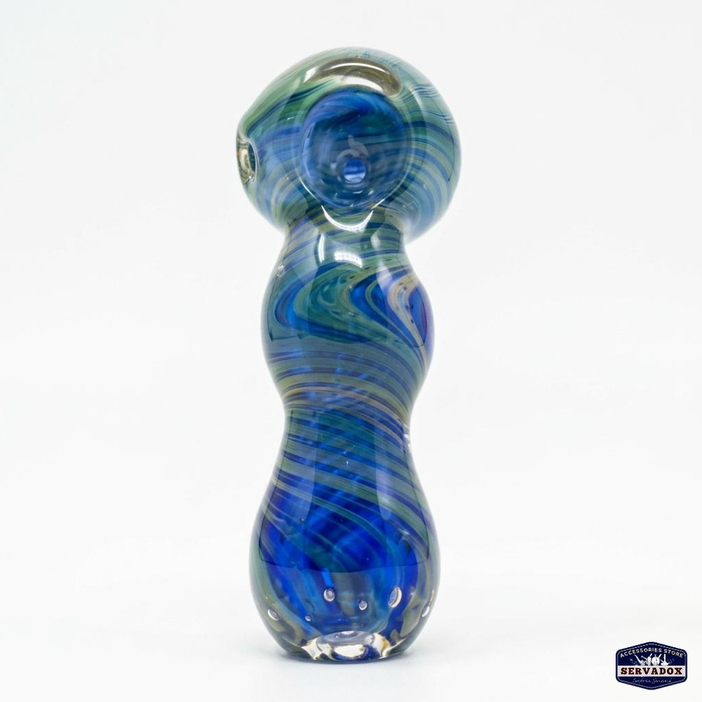 Fancy Work Spoon Pipe | Cobalt W/ Green Squiggly's | 3.75 - 4"