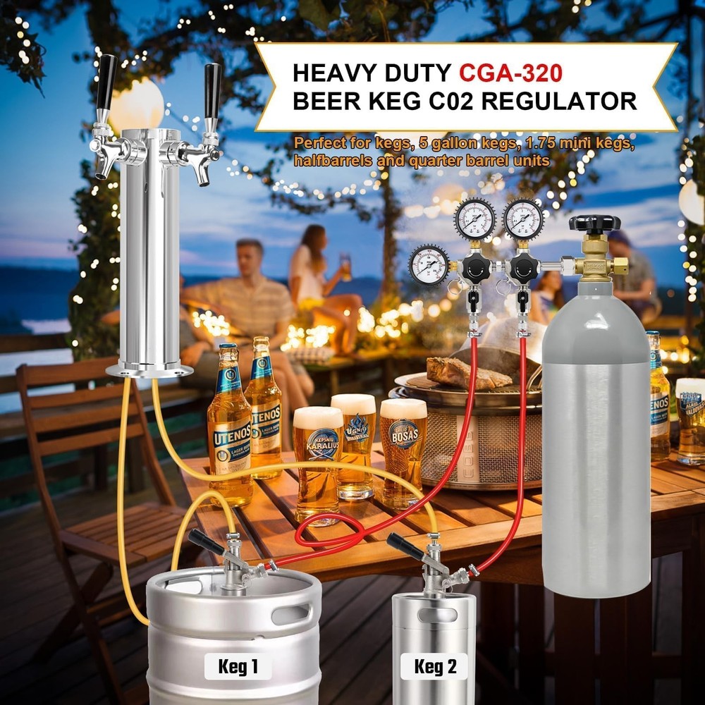 Dual Output Keg Co2 Regulator Beer Regulator, CGA-320 Kegerator Regulator, Tr...