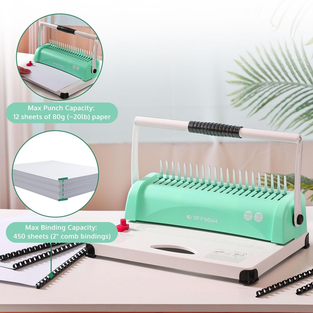 Binding Machine, 21-Hole 450 Sheets Paper Comb Binding Machine for Letter Siz...