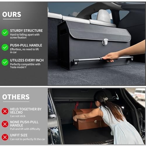 Car Trunk Organizer, Push-pull Handle, Leather Collapsible 2 Large Black