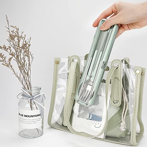 Portable Utensils, Travel Reusable Silverware Flatware Set for Lunch, Green