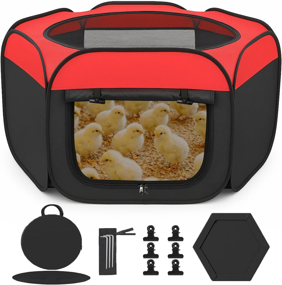 Chicken Brooder Box for Chicks, Pop up Chick Starter Kit Brooder Pen with Double