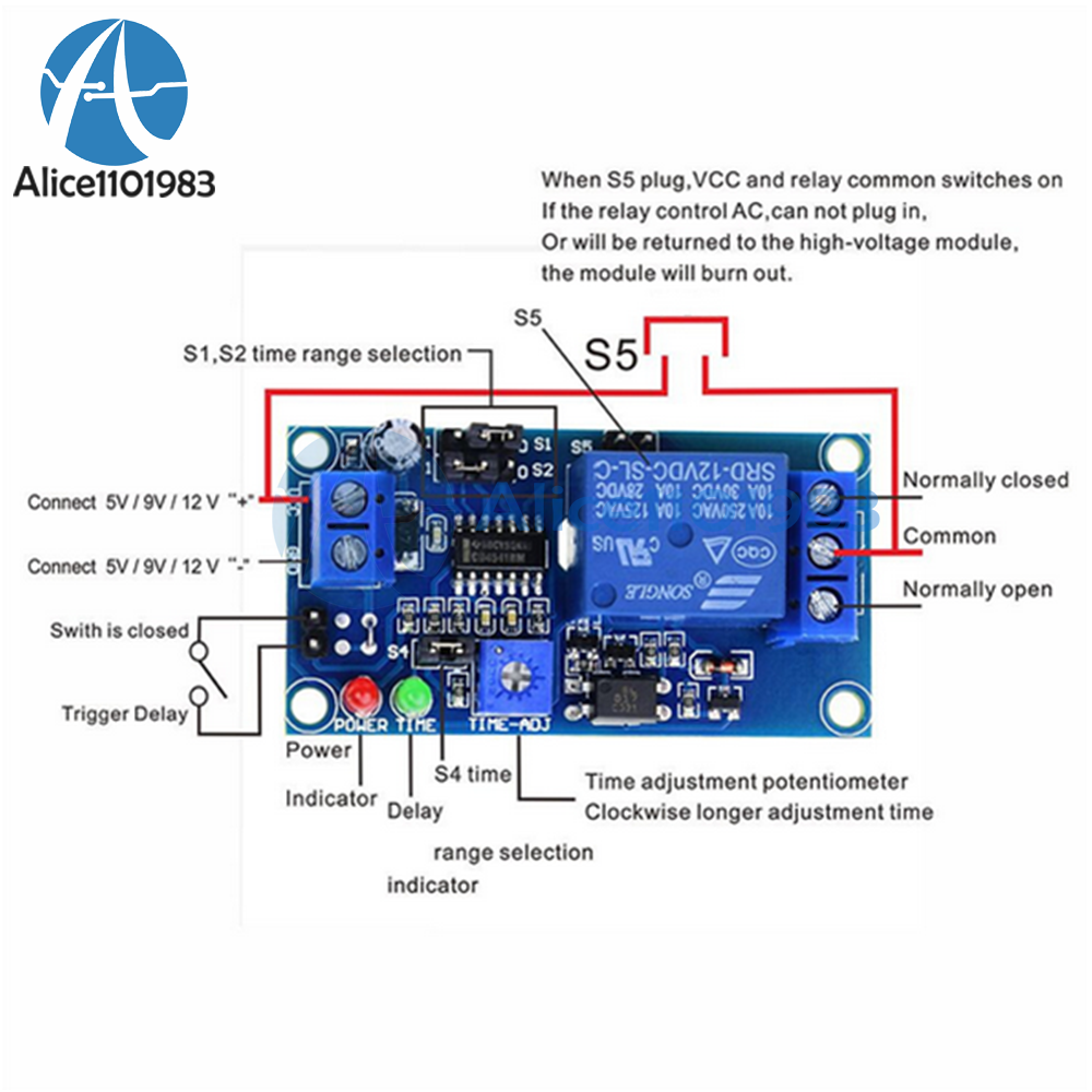 DC 12V Delay Relay Delay Turn on/Delay Turn off Timer Timing Switch Module