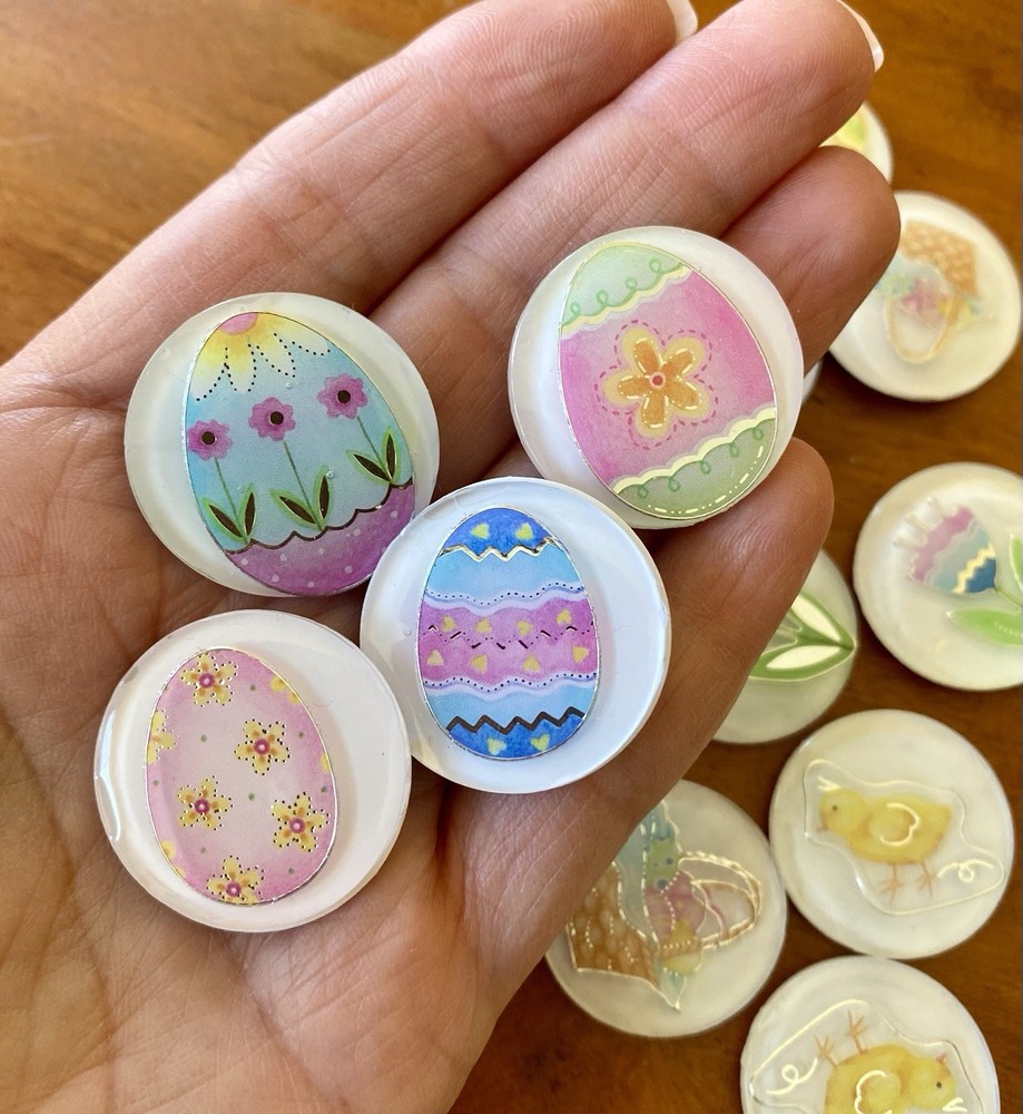 15pc 1” Handmade Fridge Magnet Set ~ EASTER ~ EGGS ~ BASKET ~ Flowers ~ SPRING