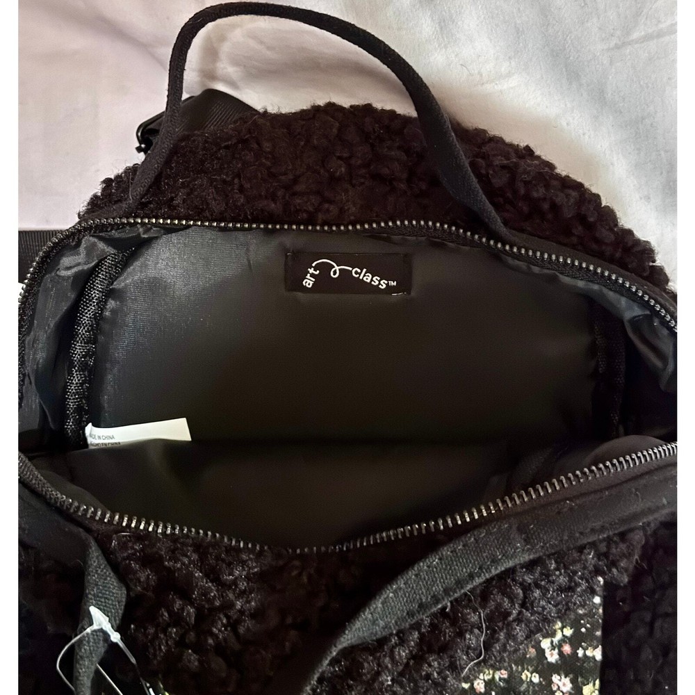 NWT Black Fuzzy Full Zip Adjustable Mini Backpack FREE SHIP